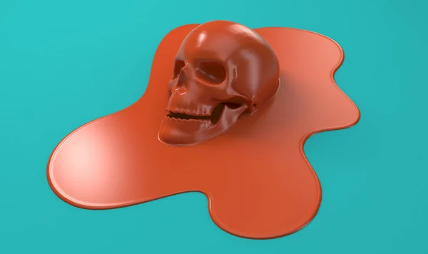 Sylised Concept Melting Red Human Skull Puddle Liquid Aqua Background — Stock Photo, Image