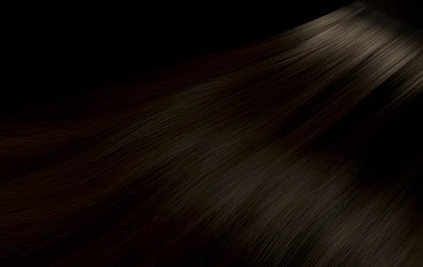 Widok Bliska Głowy Błyszczące Proste Brązowe Włosy Falistym Stylu Zakrzywionym — Zdjęcie stockowe