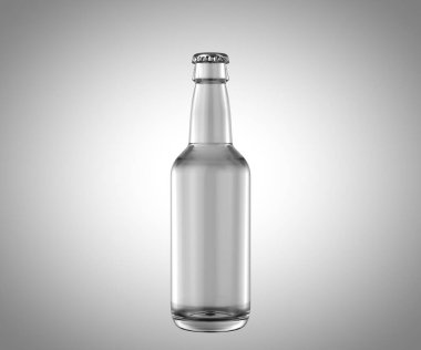 İzole edilmiş beyaz stüdyo arka planında cam bir bira şişesi.