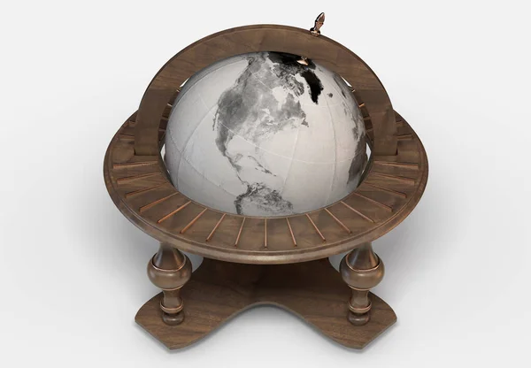 Classic Wooden World Globe Ornament Isolated White Background Render — Stock Photo, Image