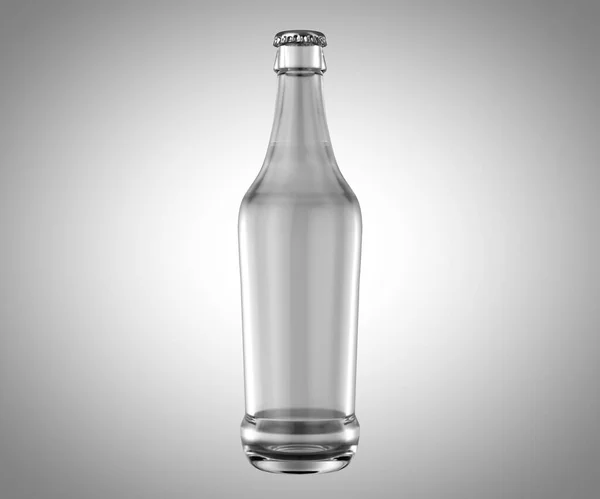隔離された白いスタジオの背景に透明なガラスビールボトル 3Dレンダリング — ストック写真