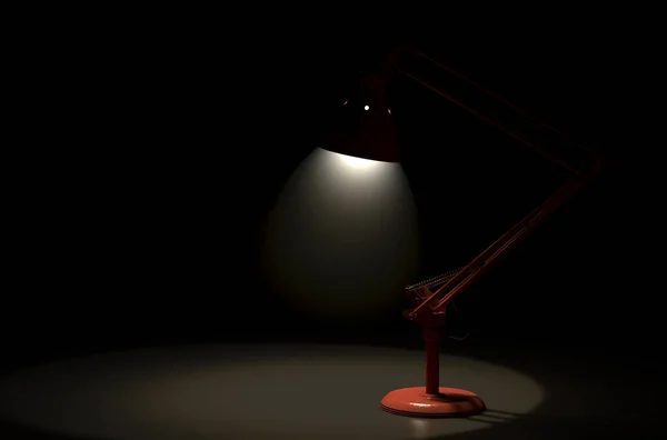 Eine Alte Rote Schreibtischlampe Beleuchtet Auf Einem Isolierten Schwarzen Studiohintergrund — Stockfoto