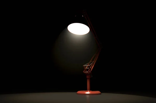 Lampe Bureau Vintage Rouge Éclairée Sur Fond Noir Isolé Rendu — Photo