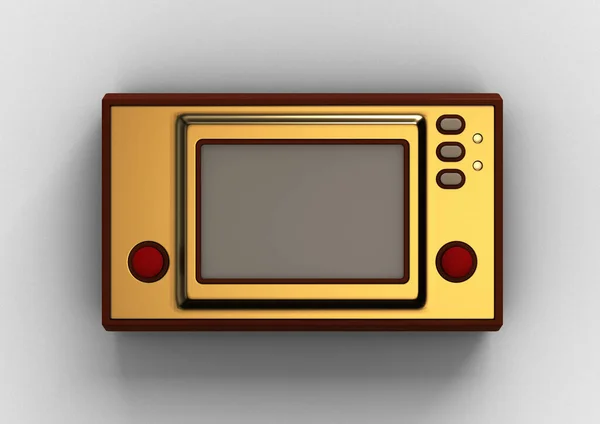 Unbranded retro portable game console with a blank screen on an isolated white background - 3D render