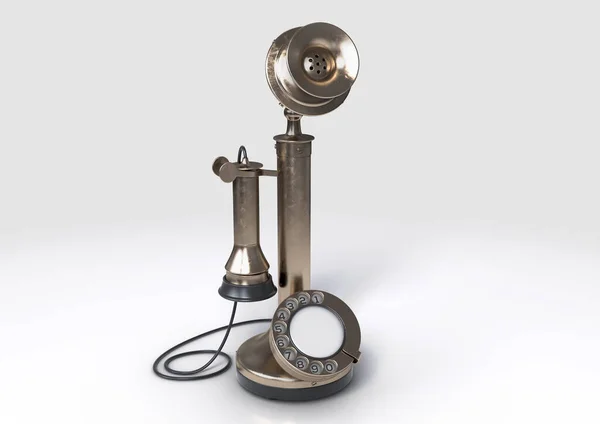 孤立した白い背景に真鍮製のヴィンテージレトロなキャンドルスティックベル電話 3Dレンダリング — ストック写真