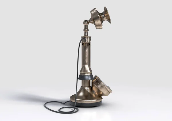 用黄铜制成的老式复古烛台铃声电话 背景为白色 3D渲染 — 图库照片