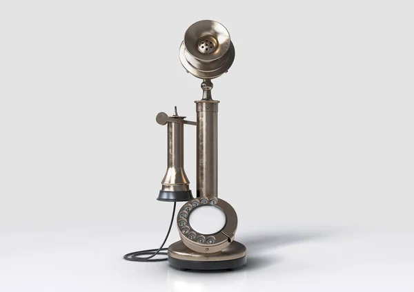 用黄铜制成的老式复古烛台铃声电话 背景为白色 3D渲染 — 图库照片