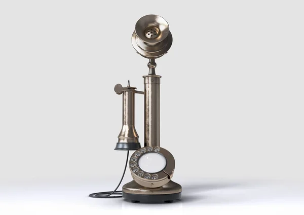 Vintage Retro Svícen Zvonek Telefon Mosazi Izolovaném Bílém Pozadí Vykreslení — Stock fotografie