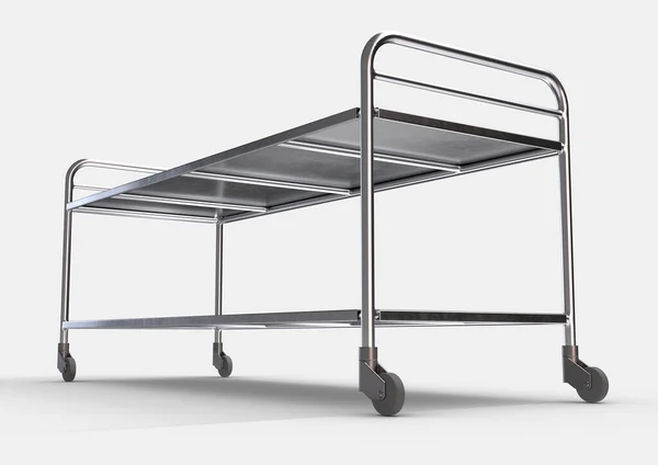 Simple Stainless Steel Chrome Hospital Mortuary Gurney Two Flat Surfaces — Stock Photo, Image