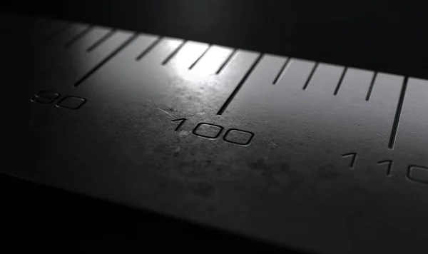 Extreme Close View Number 100 Section Industrial Steel Ruler Engraved — Stock Photo, Image