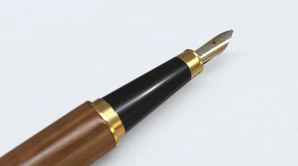 Closeup View Ornate Modern Fountain Pen Crafted Wood Gold White — Stock Photo, Image