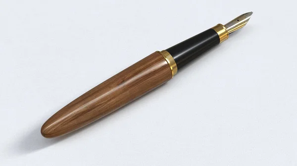 Closeup View Ornate Modern Fountain Pen Crafted Wood Gold White — Stock Photo, Image