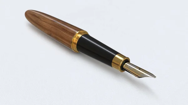 Closeup View Ornate Modern Fountain Pen Crafted Wood Gold White — Stock Photo, Image