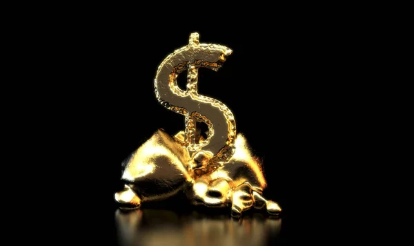 Кусок Золота Вырезанный Сформировать Долларовую Форму Поддерживаемую Стендом Грубых Камней — стоковое фото