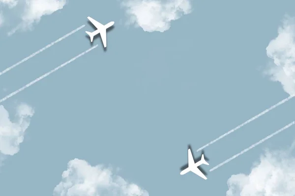 Digital art illustrator background. Planes flying through clouds. background ideas for your design banners , book, Website work, stripes, tiles, background texture wall with copy spaces.