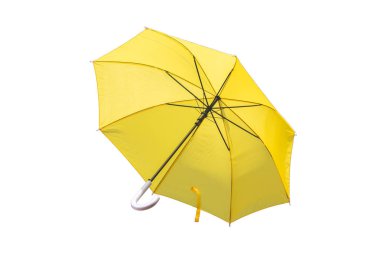 Ayrı tutma beyaz zemin üzerine sarı şemsiye. Yağmur, güneş için kullanılan