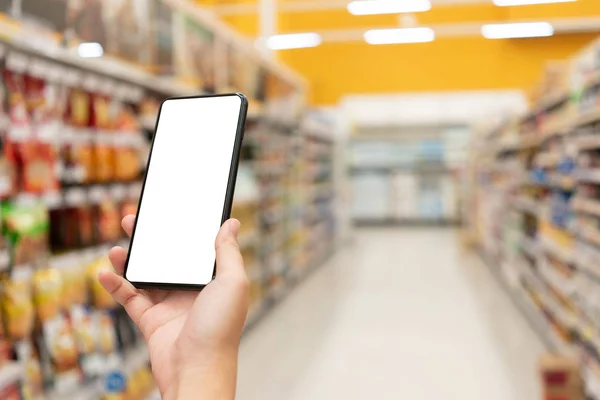 Mockup image of Woman hand holding mobile smartphones isolated w — Stock Photo, Image