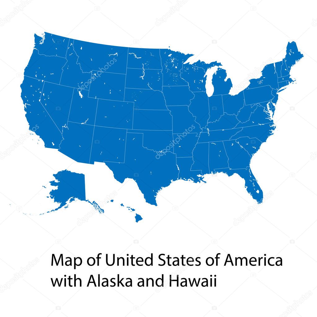 Vector map of United States of America with Alaska and Hawaii