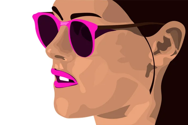 Girl Pink Sunglasses Dark Hair Stylish Vector Illustration — Stock Vector