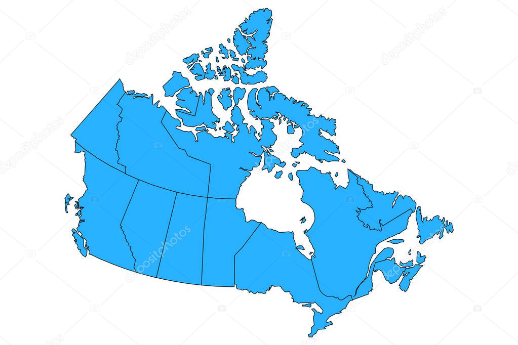 Vector map of Canada with provinces and territories borders.