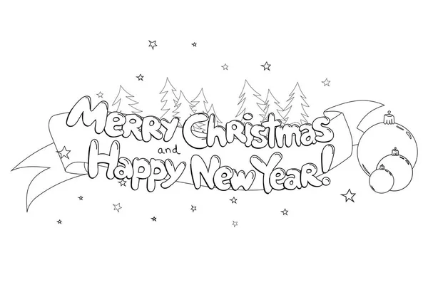 Joyeux Noël et bonne année. Art de ligne vectoriel dessiné à la main — Image vectorielle