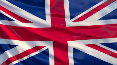 Union Jack dalgalanan bayrak. İngiltere bayrak. Kızıl Haç üzerinde koyu mavi arka plan üzerinde beyaz kenarlıklı kombine kırmızı ve beyaz saltires. 3D çizim