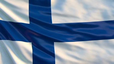 Finlandiya bayrağı. Finlandiya bayrağı sallayarak. 3D çizim.