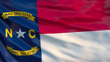 Kuzey Carolina Devlet bayrağı. North Carolina state, Amerika Birleşik Devletleri bayrağı sallayarak. 3D çizim