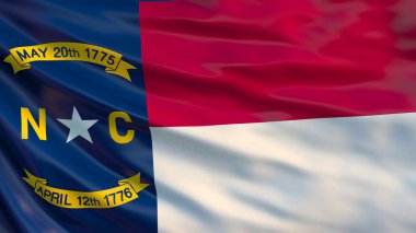 North Carolina state flag. Waving flag of North Carolina  state, United States of America. 3D Illustration clipart