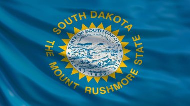 Güney Dakota devlet bayrağı. South Dakota state, Amerika Birleşik Devletleri bayrağı sallayarak. 3D çizim