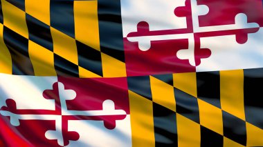 Maryland bayrak. Maryland state, Amerika Birleşik Devletleri bayrağı sallayarak. 3D çizim
