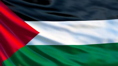 Palestine bayrak. Filistin bayrağı sallayarak 3d çizim. Jerusalem