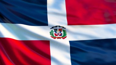 Dominik Cumhuriyeti bayrağı. Dominik Cumhuriyeti bayrağı sallayarak 3d çizim. Santo Domingo