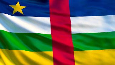 Orta Afrika Cumhuriyeti bayrağı. Orta Afrika Cumhuriyeti bayrağı sallayarak 3d çizim. Bangui