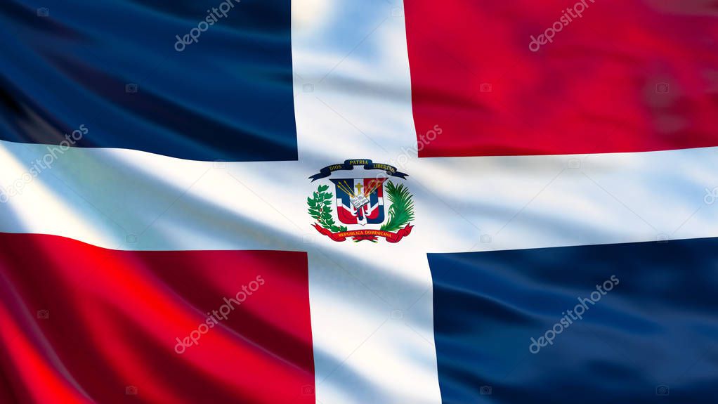 Dominican Republic flag. Waving flag of Dominican Republic 3d illustration. Santo Domingo