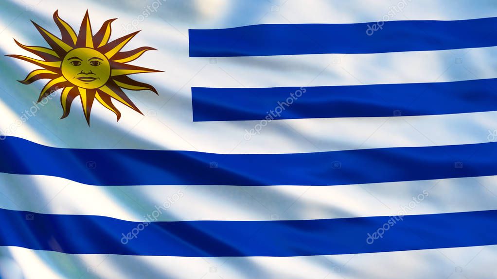 Uruguay flag. Waving flag of Uruguay 3d illustration. Montevideo