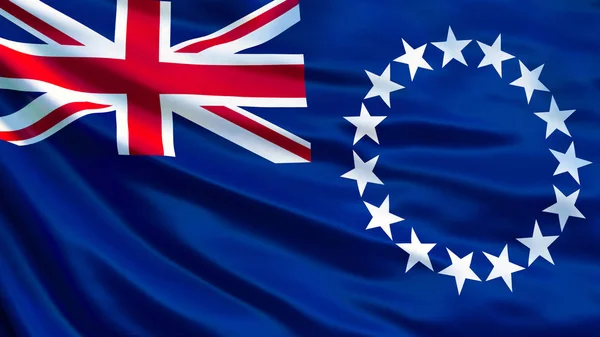 Cook Islands flag. Waving flag of Cook Islands 3d illustration. Avarua
