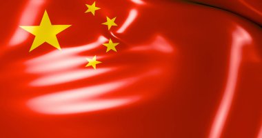Çin bayrağı. Çin bayrağı sallayarak 3d çizim. Beijing. 4 k kalite