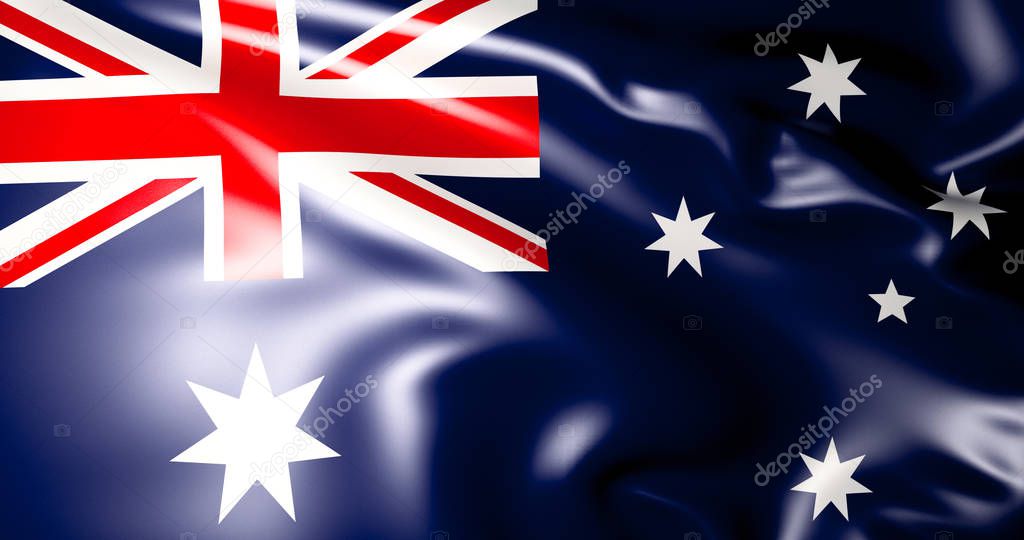 Australian flag. Waving australian flag 3d illustration. 4K Quality