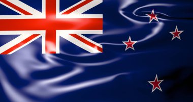 Yeni Zelanda bayrağı rüzgarda. 3D çizim.