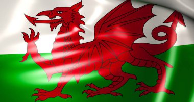 Galler bayrak. 3D çizimi Wales, İngiltere
