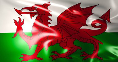 Galler bayrak. 3D çizimi Wales, İngiltere