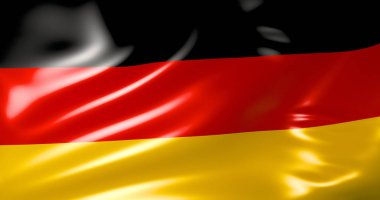 Almanya bayrağı rüzgarda. 3D çizim. Berlin, Hamburg, Dortmund, Münih, Köln, Frankfurt