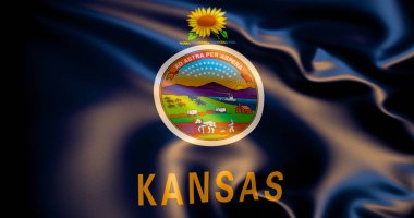 Kansas bayrak rüzgar. 3D çizim. Topeka