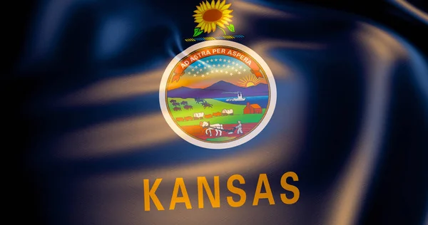 Kansas flag in the wind. 3d illustration. Topeka