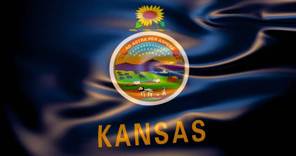 Kansas flag in the wind. 3d illustration. Topeka
