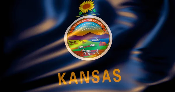 Kansas flag in the wind. 3d illustration. Topeka