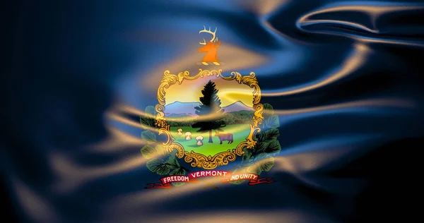 Vermont flag in the wind. 3d illustration. Montpelier