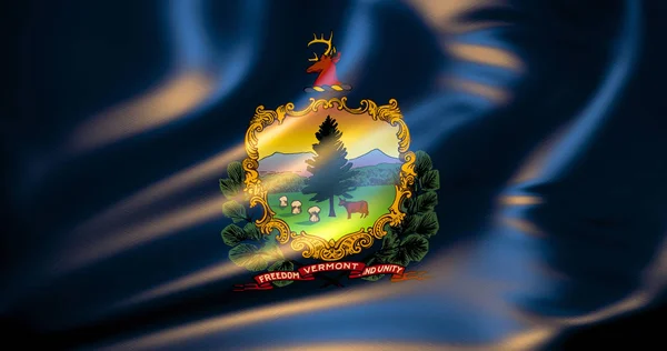Vermont flag in the wind. 3d illustration. Montpelier
