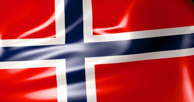 Norveç bayrağı rüzgarda. 3D çizim. Oslo